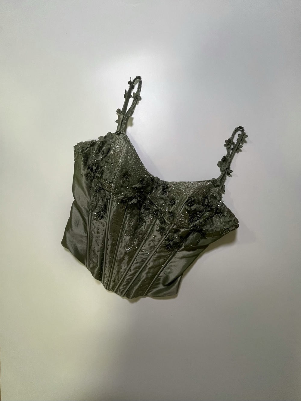vintage sage beaded fairy core corset top